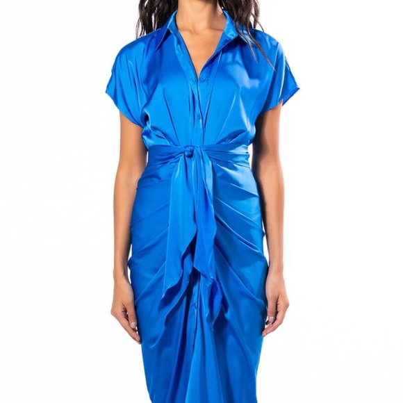 Elaine Out of the Blue: Satin Tie Front Dress Large - Picture 7 of 7